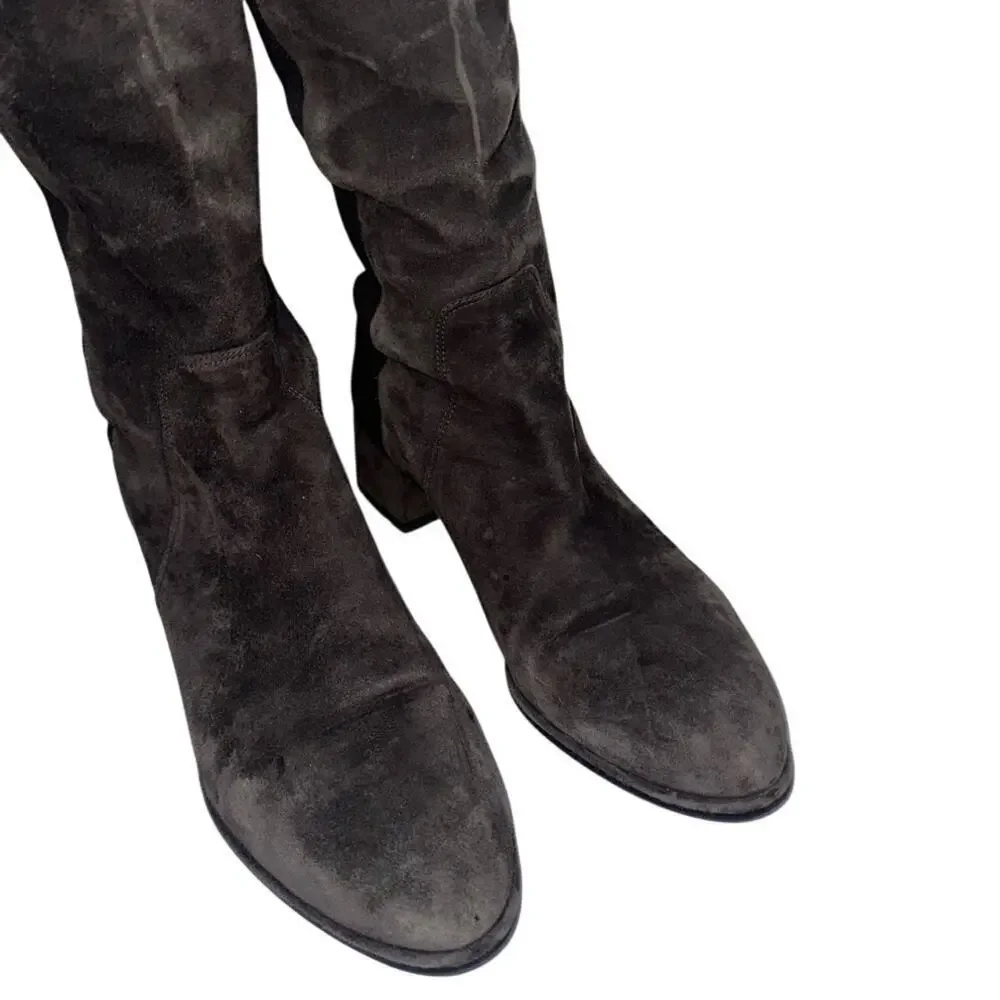 Stuart Weitzman 5050 Over-The-Knee Boots Dark Gray Size 6.5M Leather/Stretch